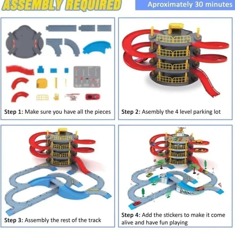 BRAND NEW CAR PARK TOY SET CAR VEHICLE BUILDING PARKING LOT RACE TRACKS K… S2